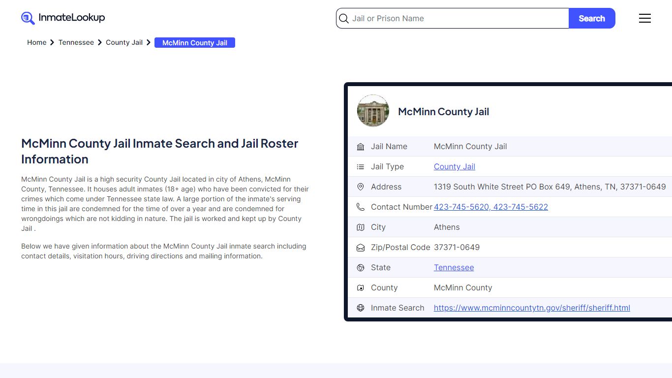 McMinn County Jail (TN) Inmate Search Tennessee - Inmate Lookup